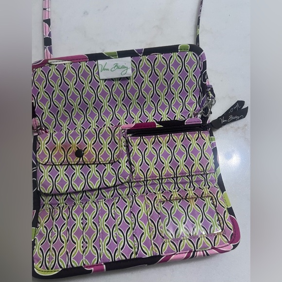 Vera Bradley Retired Purple Punch Tri-Fold Crossbody Wallet 2009 Pattern - Picture 2 of 7